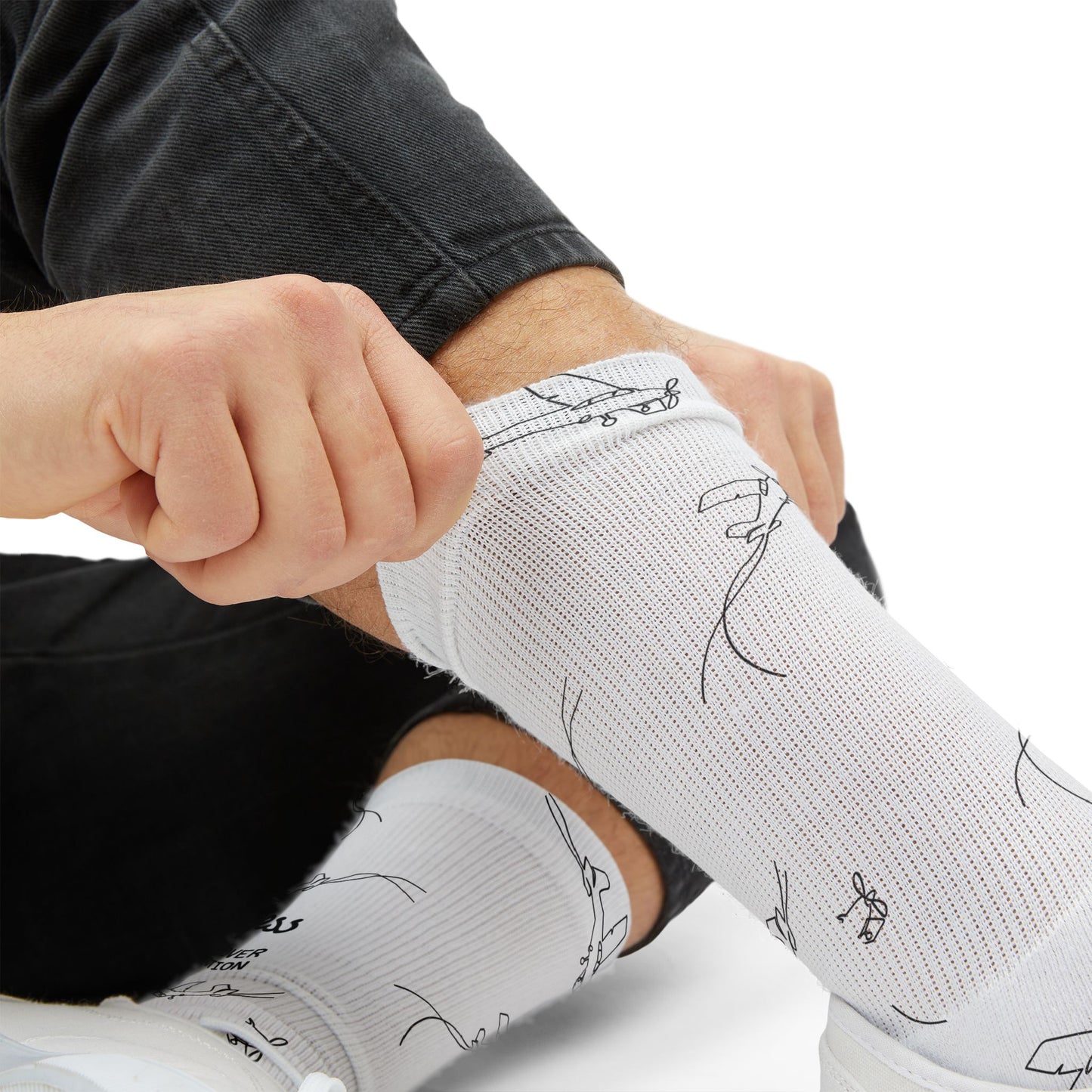 Minimalist White Sublimation Socks with Hand-Drawn Plane Pattern
