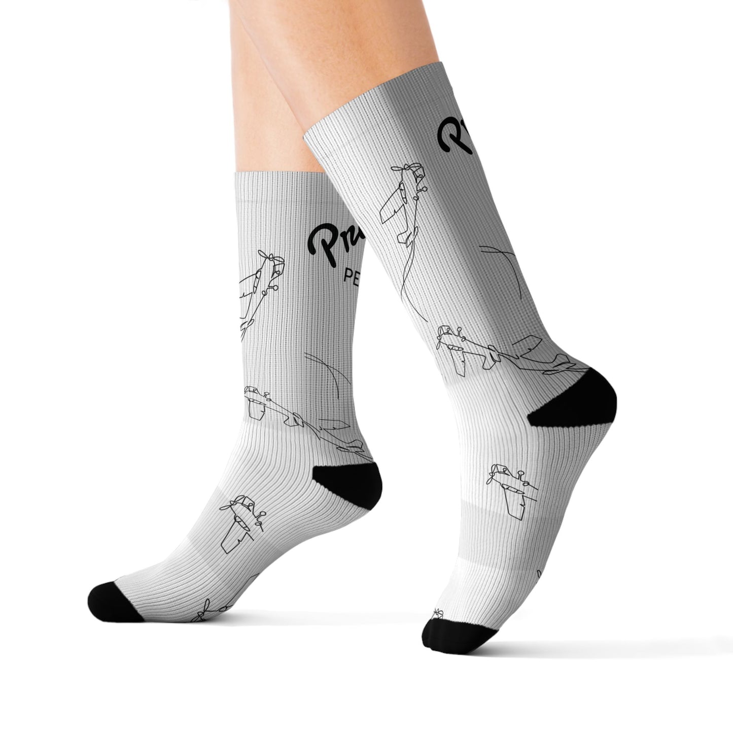 Minimalist White Sublimation Socks with Hand-Drawn Plane Pattern