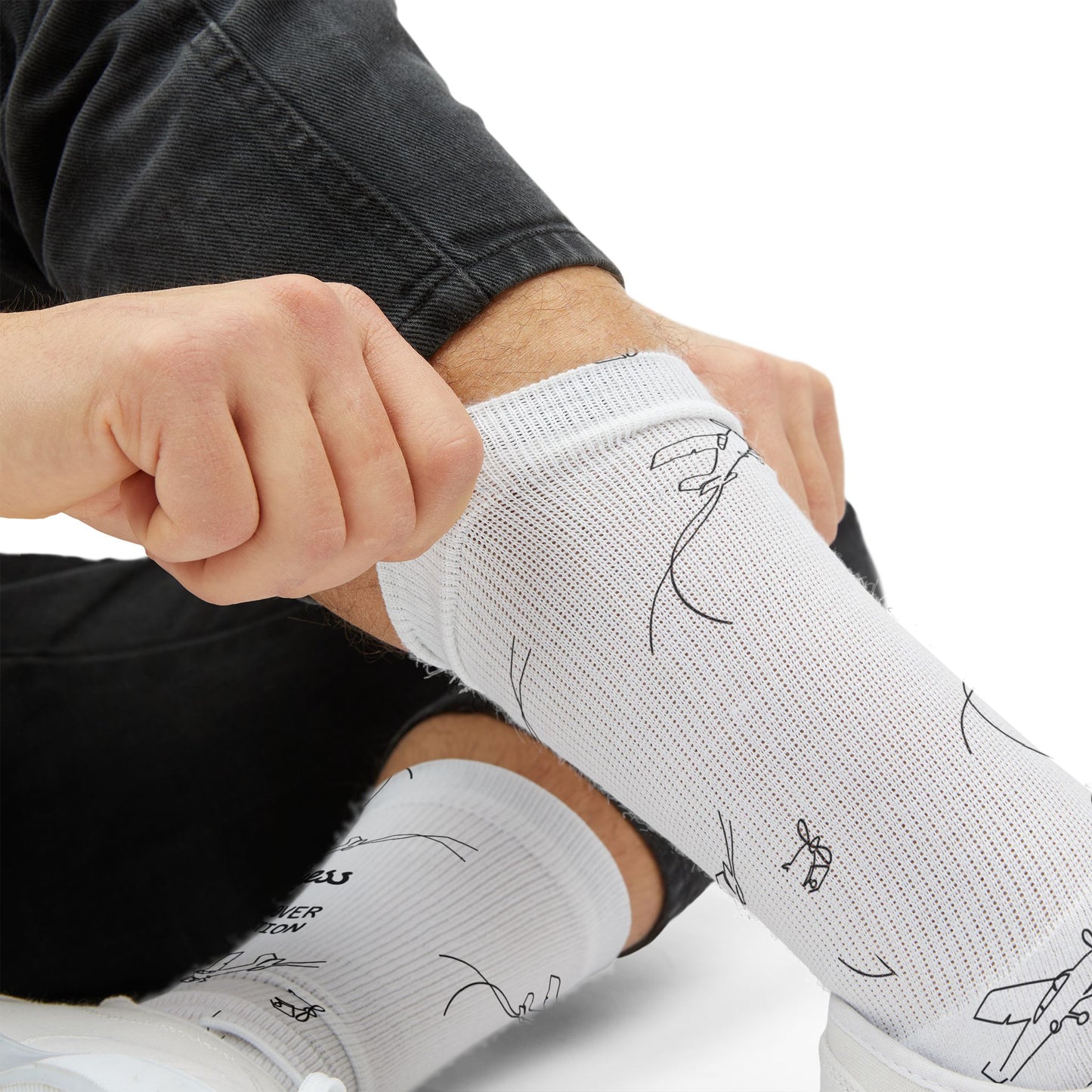 Minimalist White Sublimation Socks with Hand-Drawn Plane Pattern