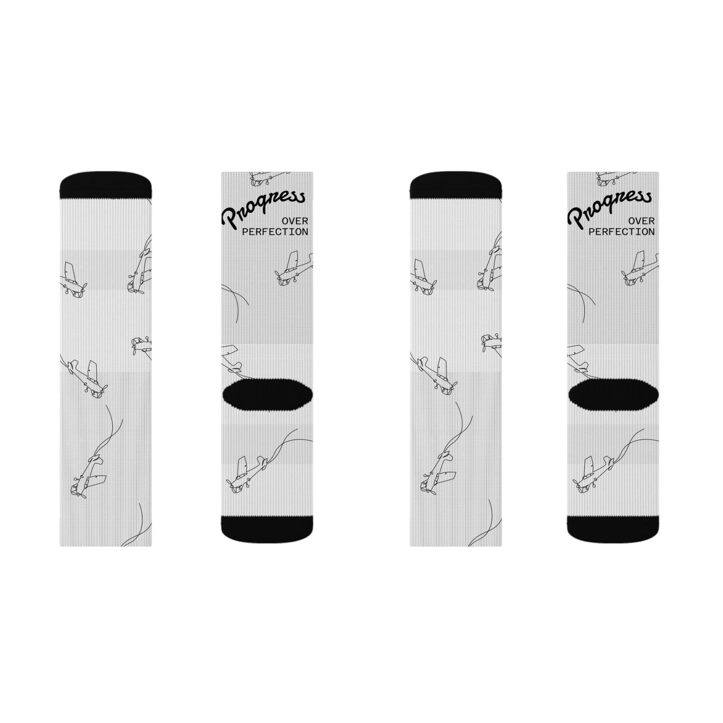 Minimalist White Sublimation Socks with Hand-Drawn Plane Pattern
