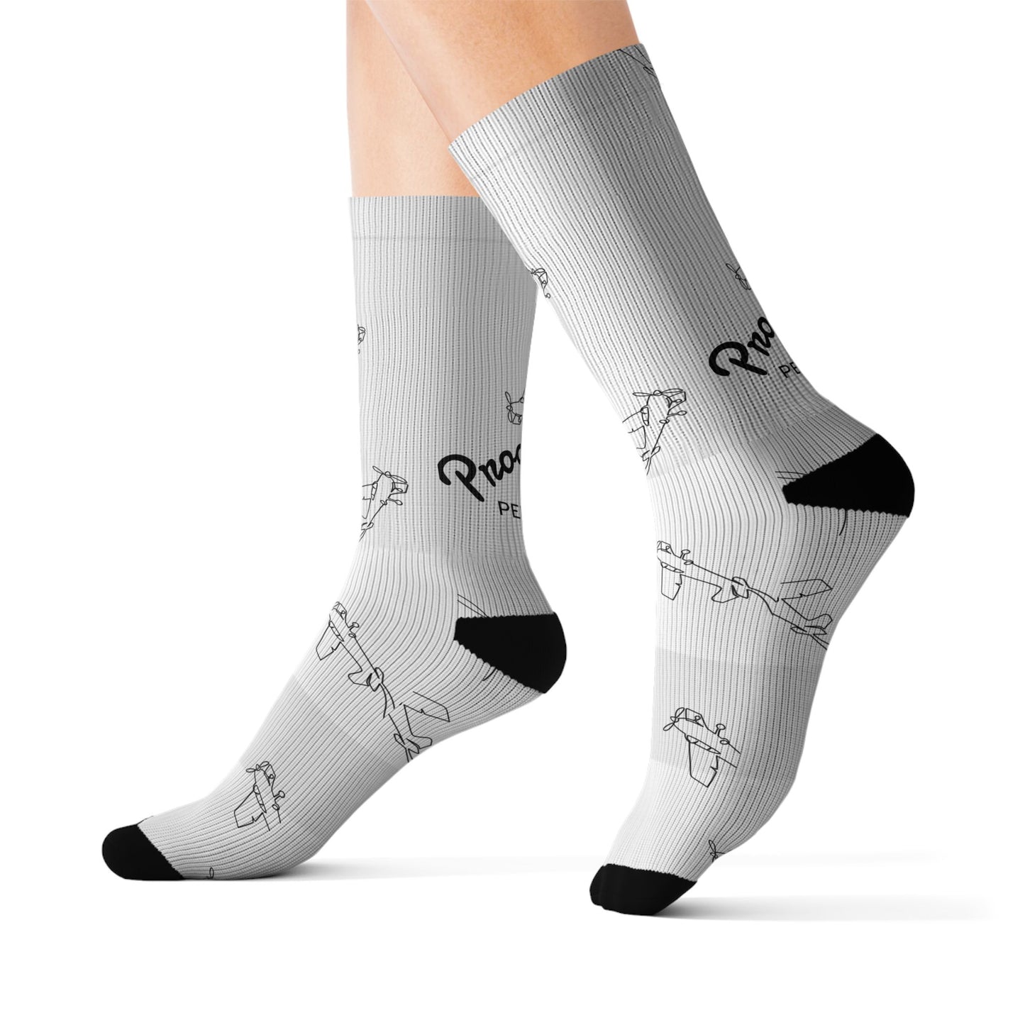 Minimalist White Sublimation Socks with Hand-Drawn Plane Pattern