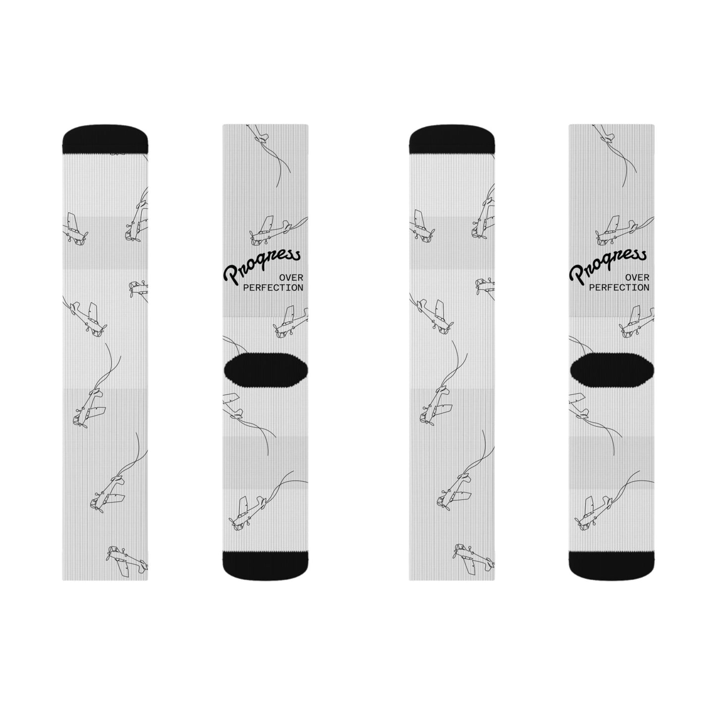 Minimalist White Sublimation Socks with Hand-Drawn Plane Pattern