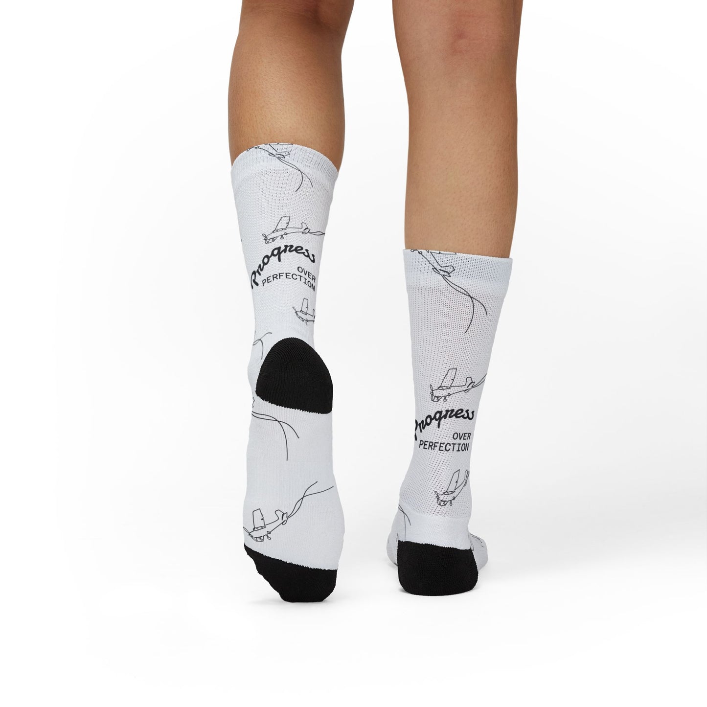Minimalist White Sublimation Socks with Hand-Drawn Plane Pattern