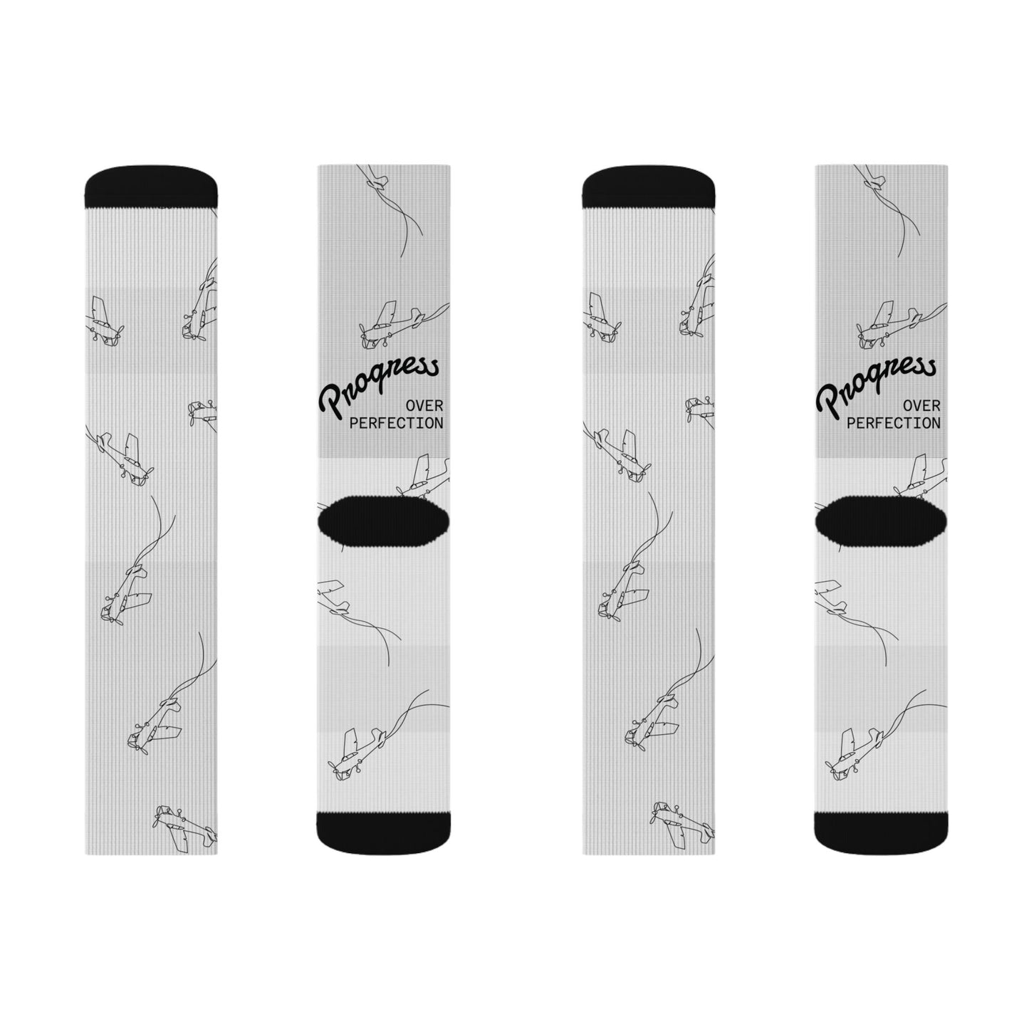 Minimalist White Sublimation Socks with Hand-Drawn Plane Pattern